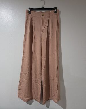 Wide Leg High-Rise Pants In Light Brown